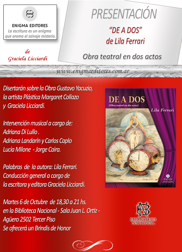 INVITACIÓN PRESENTACIÓN DEL LIBRO "DE A DOS" DE LILA FERRARI